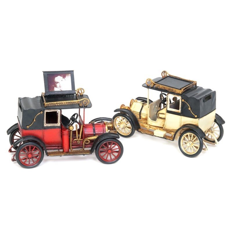 Macheta masina Old Car, rama foto pliabila vintage, metal, 20x10x13 cm Rosu - imagine 4